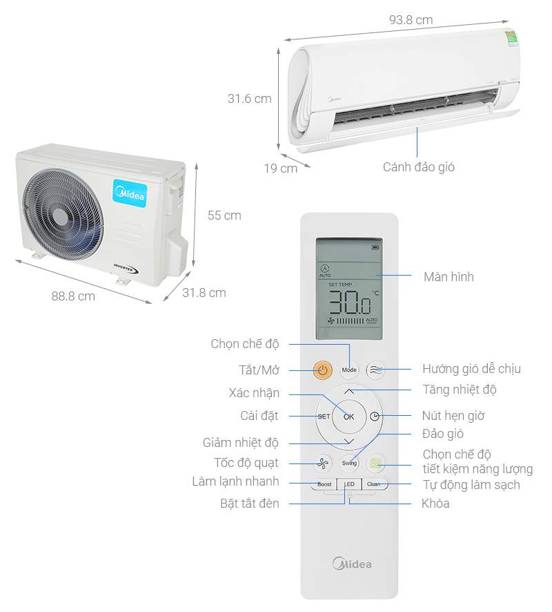 Midea inverter 1 HP MSMTII-10HRFN8