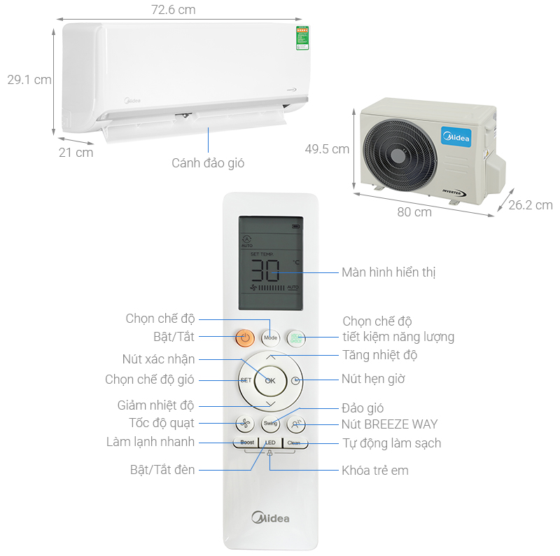 Máy lạnh Midea Inverter 1hp MSAGA-10CRDN8